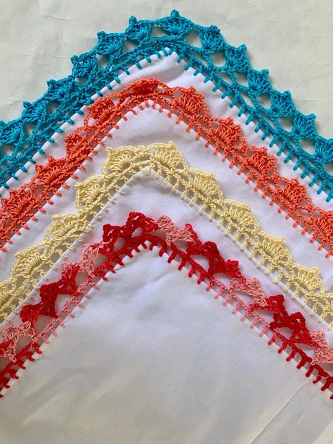 Crochet Border For Handkerchief, Crochet Handkerchief Edging, Crocheted Edgings, Crochet Handkerchief, Handkerchief Embroidery, Crewel Embroidery Patterns, Crochet Edgings, Handbags Patterns, Crochet Border