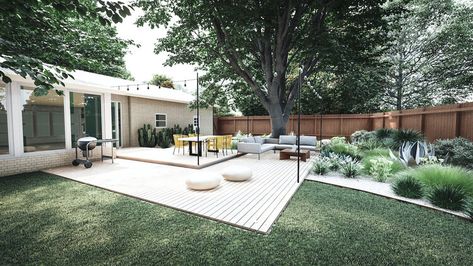 Texas Landscape Design Ideas — Yardzen | Online Landscape Design Austin Backyard Landscaping, Texas Backyard Ideas Landscape Design, Austin Landscape Ideas, Texas Backyard Patio Ideas, Austin Texas Backyard Ideas, Texas Patio Ideas, Dallas Backyard Landscaping, Modern Texas Landscaping, Texas Yard Landscaping