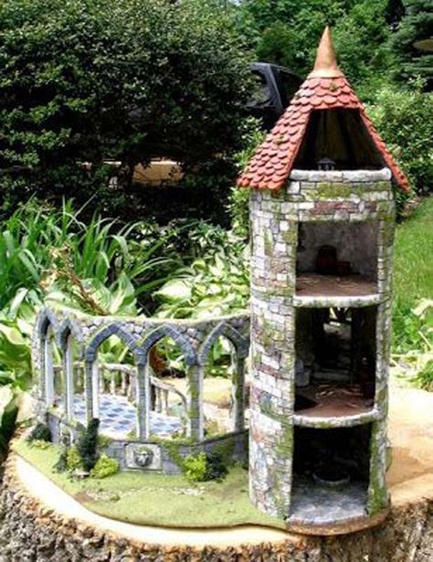 17 Cutest Miniature Stone Houses To Beautify Garden This Summer | ARCHITECT BABA Miniature Castle, Fairy Garden Designs, Fairy Furniture, Faeries Gardens, Gnome House, Fairy Garden Houses, The Secret Garden, Fairy Doors, Fairy Garden Diy