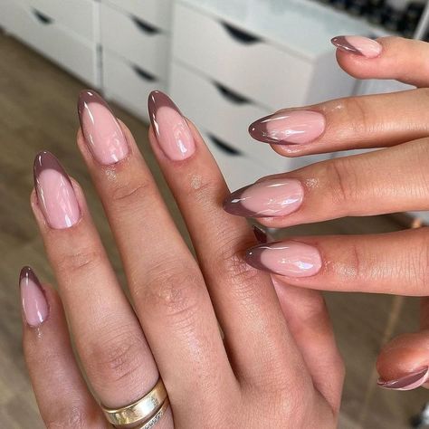 Almond Nails French, Brown French, Casual Nails, Almond Acrylic Nails, Neutral Nails, Brown Nails, Fall Nail, Short Acrylic Nails, French Tip Nails