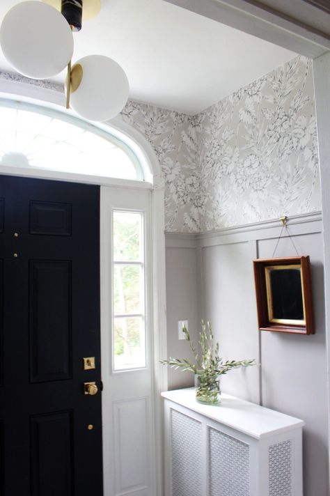 Foyer Vestibule Entryway, Old Home Entryway Ideas, Vestibule Wallpaper Entryway, Foyer Wallpaper Entryway Wallpapers, Front Entryway Wallpaper, Wallpaper Entryway Ceiling, Modern Colonial Foyer, Small Foyer Ideas Entryway Wallpaper, Entryway Molding Ideas Hallways