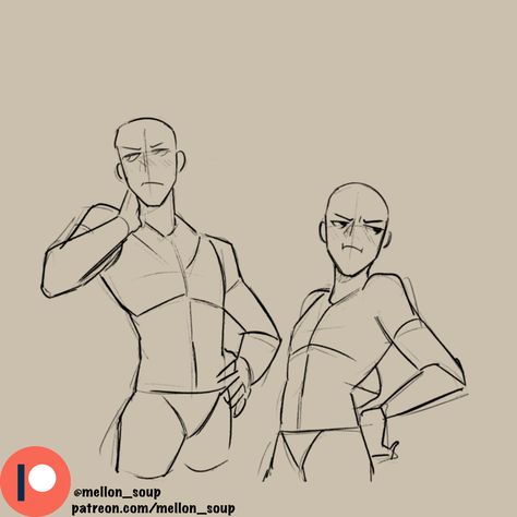 drawing, art sketches, anatomy, character design, pose reference, halfbody, fullbody, comic, manga, anime, mellon_soup Masculine Pose Reference Drawing, Waist Up Poses Drawing Reference, Pose Reference Melon Soup, Power Couple Poses Drawing Reference, One Character Poses, Mellon Soup Couple Poses, Enemies To Lovers Drawing Base, Ych Two People, Melon Soup Poses