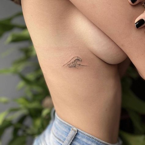 Fine Line Tattoo Water, Water Tattoo Minimalist, Small Waist Tattoos, International Tattoo, Believe Tattoos, Waist Tattoos, Tattoo Posters, Water Tattoo, Underboob Tattoo