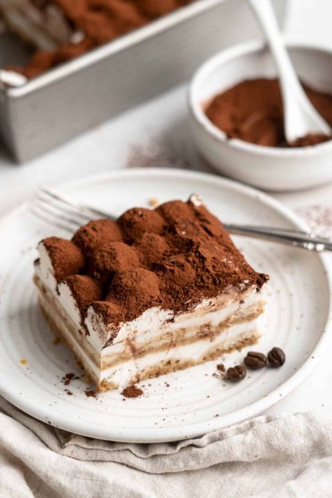 Vegan Tiramisu Recipe | Jessica in the Kitchen Vegan Tiramisu Recipe, Vegan Mascarpone, Vegetarian Alternatives, Homemade Ladyfingers, Jessica In The Kitchen, Vegan Greek Yogurt, Vegan Chocolate Cake Recipe, Showstopper Dessert, Mascarpone Filling