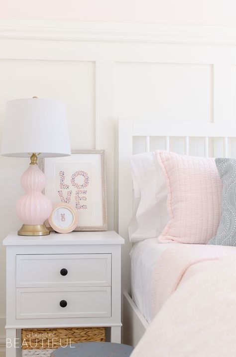 This sweet toddler girl's pink bedroom is designed with soft colors and the decor elements create a whimsical feel. It is a simple and clean design. #kidsspace #kidsbedroomideas #littlegirlbedroomideas #femininebedroom #pinkbedroom #pastelbedroom Blue Teen Girl Bedroom, Toddler Bedroom Decor, Pink Bedroom Design, Pink Bedroom For Girls, Toddler Bedroom Girl, Big Girl Bedrooms, Bedroom Reveal, Toddler Bedroom, Toddler Girl Room