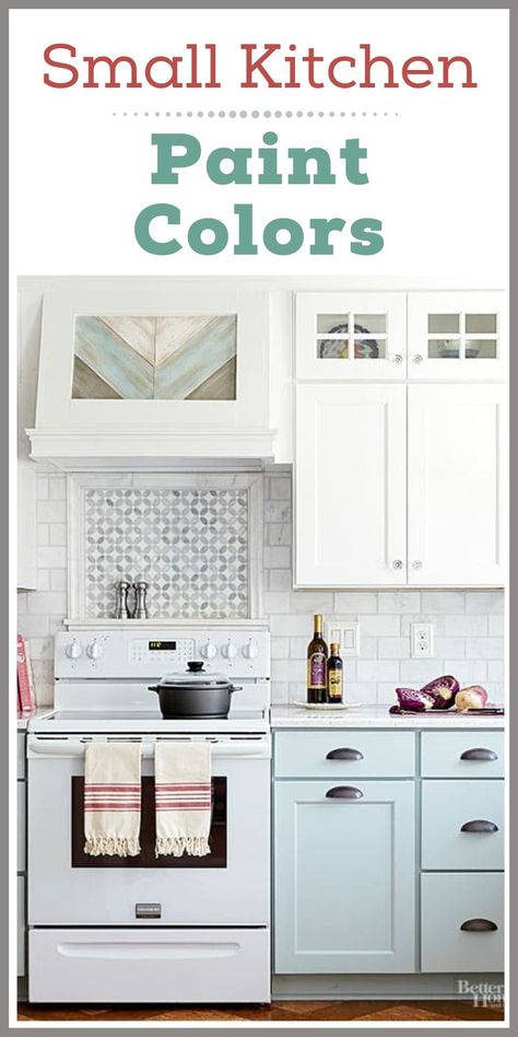 Give your small kitchen big style with these paint colors for small kitchens - ideas and inspiration for your dream kitchen! Craftsman Kitchen Colors Schemes, Kitchen Wall And Cabinet Color Schemes, Paint Colors For Small Kitchens, Make Kitchen Look Bigger, Small Kitchen Colors, Farmhouse Kitchen Colors, Kitchen Big, Paint For Kitchen Walls, Kitchens Ideas