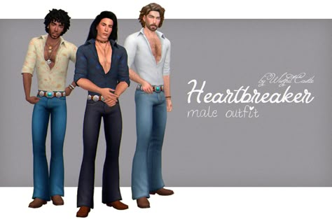 Heartbreaker (male outfit) | Wistful Castle on Patreon Sims Outfits, Male Jeans, Sims 4 Men Clothing, Los Sims 4 Mods, Sims 4 Decades Challenge, 70s Pants, Sims 4 Male Clothes, Male Outfit, Male Shirt