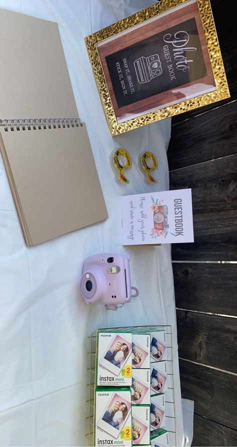 Polaroid photo booth idea Picture Booth Ideas Birthday, Polaroid Booth Ideas, Instax Party Photo Booths, Camera Station Party, Quince Photo Booth Ideas, Polaroid Gender Reveal, Baby Shower Photo Booth Ideas, Morning Graduation Party Ideas, Polaroid Picture Party Ideas