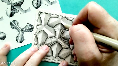 Triplellation Lesson | Eni Oken's Online Art Classes Zentangle Art Project High School, Zentangle Lesson Plan, High School Zentangle Project, Tipple Zentangle, Eni Oken Zentangle, Video Caption, Doodle Videos, Ebooks Online, Create Picture