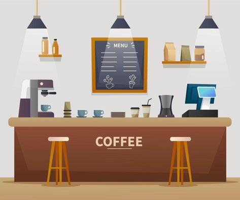 Coffee Shop Drawing Illustration, Coffee Shop Interior, Coffee Cartoon, Shopping Clipart, Easy Love Drawings, Coffee Shops Interior, Coffee Illustration, Shop Illustration, About Coffee