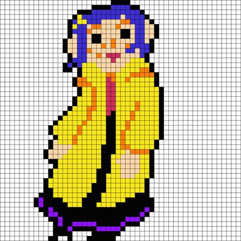 Coraline Doll Perler Perler Bead Pattern | Bead Sprites | Characters Fuse Bead Patterns Kandi Cuffs, Easy Perler Bead Patterns, Coraline Doll, Easy Perler Beads Ideas, Fuse Bead Patterns, Easy Pixel Art, Pony Bead Patterns, Perler Art, Pixel Art Templates