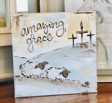 Lamb Paintings On Canvas, Amazing Grace Painting, Bible Painting Ideas On Canvas, 2024 Easter Trends, Easter Canvas Painting Ideas Easy, Easter Art Painting, Easter Paintings On Canvas, Spring Painting Ideas On Canvas, Easter Canvas Art