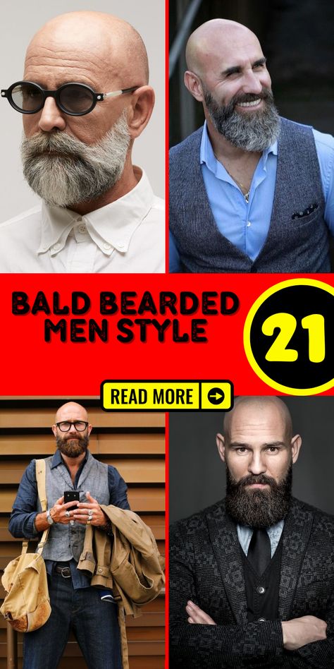 Unlock your style possibilities with fashionable ideas for bald bearded men. Whether you prefer a faded haircut, viking-inspired looks, or a completely shaved head, there are styles to match your taste. Embrace short beard options that add a touch of refinement and masculinity to your overall look. Find inspiration for long beards that exude rugged charm and confidence, even with thinning hair. Explore black beard choices and goatee styles to showcase your individuality Bald Boho Men, Beard With Shaved Head, Beard Bald Head Men, Bald Beard Styles For Men, Bald And Bearded Men Style, Bald With Beard Men, Bald Beard Styles, Bald And Bearded Men, Bald Bearded Men