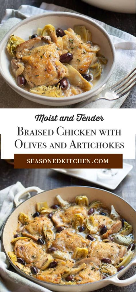 Braised Chicken Recipes, Olive Recipes, Artichoke Chicken, Artichoke Recipes, Chicken With Olives, Braised Chicken, Artichoke Hearts, Kalamata Olives, Chicken Thigh Recipes