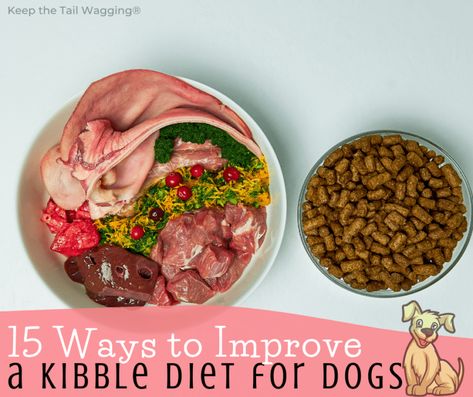 If you're feeding your dog a kibble diet, learn why you should add fresh food, what you can add, and how much you should feed without breaking the bank. What To Add To Dog Kibble, Half Raw Dog Diet, Homemade Dog Kibble, Half Kibble Half Raw Diet For Dogs, Whole Foods Grocery Store, Cheap Raw Food Diet For Dogs, Raw Dog Food Diet, Bone Broth Recipe, Dog Diet