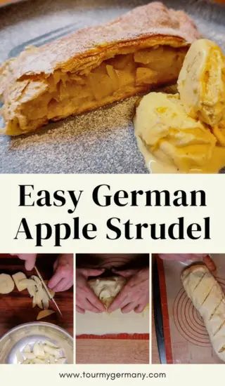 German Apple Strudel Recipe, German Apple Strudel, German Cuisine Recipes, Easy Apple Strudel Recipe, Apple Strudel Recipe, Easy Apple Strudel, Strudel Recipes, German Foods, Apple Puff Pastry