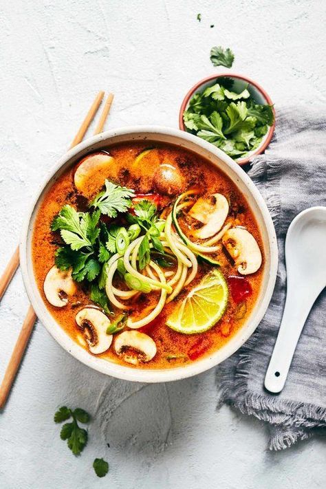 Vegan Tom Yum Soup | Evergreen Kitchen | Vegan, Gluten Free Buda Bowl, Vegan Tom Yum Soup, Vegan Tom Yum, Thai Hot And Sour Soup, Evergreen Kitchen, Tom Yum Soup Recipe, Tom Yum Soup, Thai Soup, Vegan Ramen