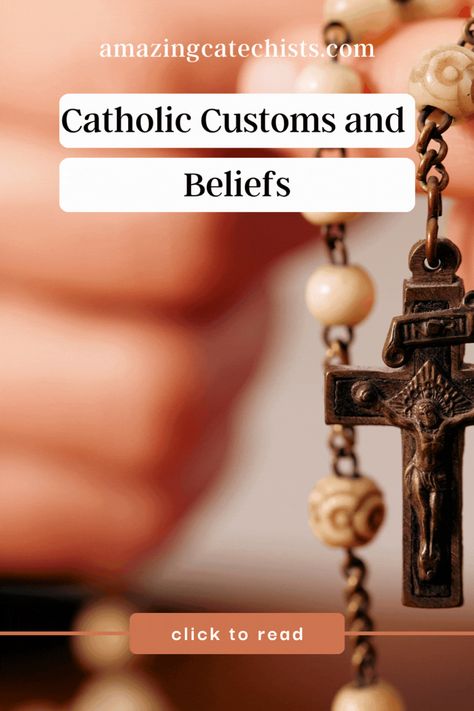 Have you ever wondered about some of the different Catholic customs? Why do Catholic pray the rosary, wear a crucifix, and confess their sins? Where in the bible does it explain the Catholic belief in the true presence of the Eucharist? Why do Catholics say and make the sign of the cross? Learn the answers to all of these questions in this blog post! The Sign Of The Cross, Pray The Rosary, Catholic Beliefs, The Eucharist, Lord’s Prayer, Blood Of Christ, Sacred Scripture, Sign Of The Cross, Praying The Rosary