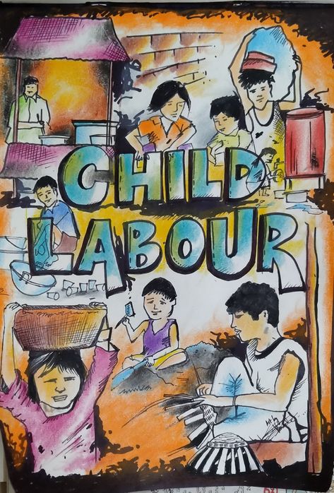 Social Issues Painting Easy, Child Labour Poster Creative, Child Labor Drawing, Child Labor Poster Drawing, Stop Child Labour Posters, Poster On Social Issues Ideas, Poster On Child Labour, Child Labour Poster Drawing, Child Labour Drawing