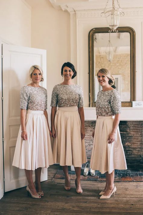 Two Piece Bridesmaid Dresses, Wedding Party Dress Guest, Country Bridesmaid, Bridesmaid Separates, Blush Skirt, Cheap Bridesmaid Dresses Online, Sequins Top, Wedding Dresses Blush, Wedding Party Outfits