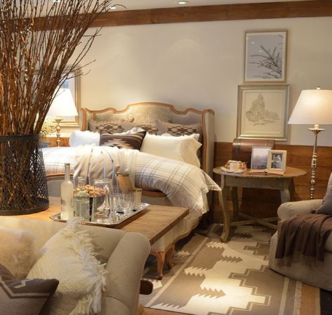 Ralph Lauren Alpine Lodge Collection Ralph Lauren Cabin, Ralph Lauren Bedroom Ideas, Anniversary Bedroom, Ralph Loren, Ralph Lauren Bedroom, Lodge Bedroom, Cabin Decorating, Alpine Lodge, Modern Lodge