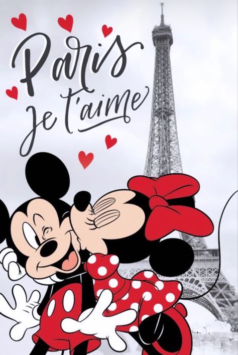 Mickey And Minnie Kissing, Mickey And Minnie, Eiffel Tower, We Heart It, Minnie Mouse, Tower, Paris, Disney