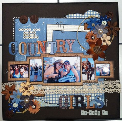 Country Scrapbook Ideas, Country Concert Scrapbook Ideas, Rodeo Scrapbook Layouts, Amusement Park Scrapbook Layouts, Nashville Scrapbook Layouts, Concert Scrapbook Ideas, Cowboy Scrapbook Layouts, Girl Scrapbook Layouts, Ffa Scrapbook Ideas