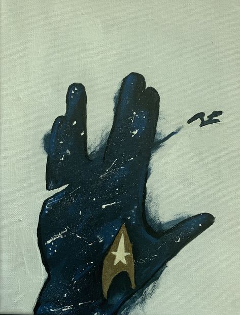 Spock Drawing, Star Trek Painting Easy, Star Trek Hand Sign, Starwars Painting Acrylic, Star Trek Painting, Spock Star Trek The Motion Picture, Stark Trek, Star Trek Funny, Spock