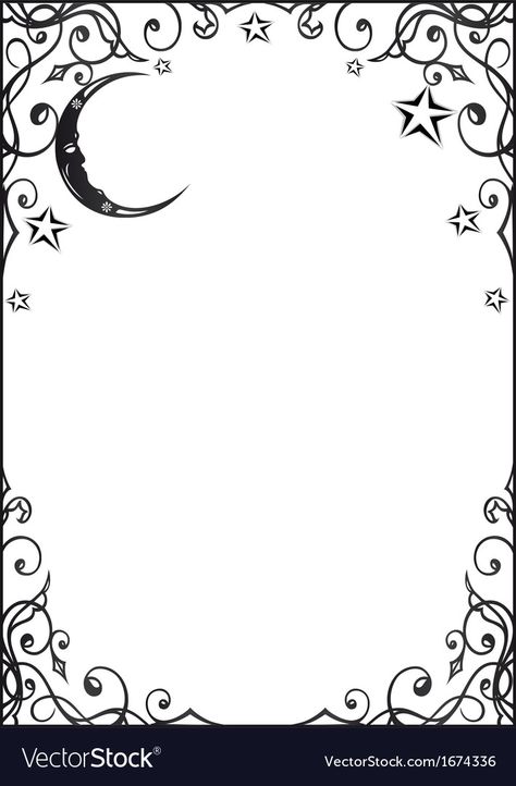 Flower Borders Drawing, Note Inspiration, Moon Frame, Moon And Stars Design, Halloween Borders, Stars Vector, Note Templates, Fantasy Star, Filigree Frame