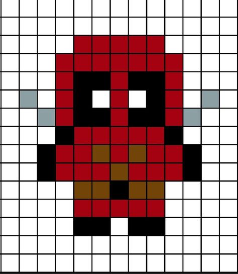 A small pixel art template of Dead-pool. Superhero Perler Bead Patterns, Hama Beads Small Patterns, Hama Bead Ideas, Small Pixel Art Ideas, Small Perler Bead Patterns, Tiny Pixel Art, Small Pixel Art, Pixel Beads, Easy Perler Beads Ideas