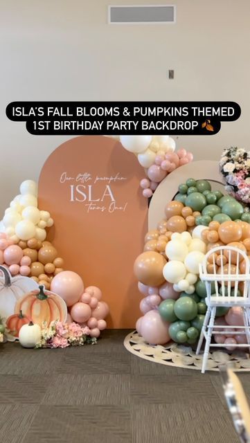 Balloons & Rentals | Event Designer on Instagram: "Welcome to Isla’s beautiful Fall blooms & Pumpkins themed 1st birthday party backdrop & welcome display 🍂 Wow, quite a few beautiful pieces were created this weekend. It was hard to pick which one to bring into your week! As we’re all planning on mini vacays with family and friends for Thanksgiving, there was no better choice then for some pumpkin pie… I meant pumpkin themed celebration! Did you see my post about open spot in November? Our am Pumpkin Party Ideas 1st Birthdays, 1st Birthday Party Backdrop, Kids Party Rentals, Fall First Birthday, Themed 1st Birthday, Pumpkin First Birthday, Birthday Party Backdrop, First Birthday Cake Topper, 1st Birthday Themes