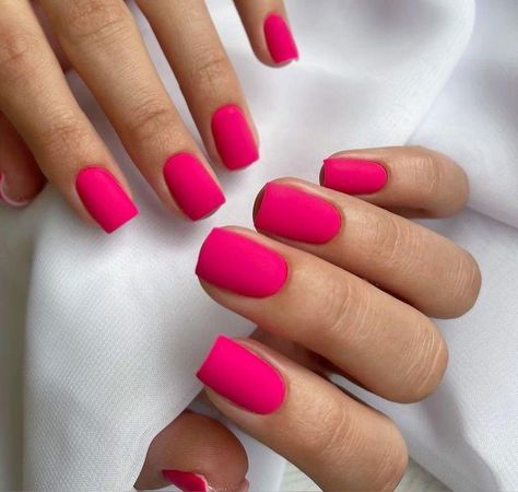 25 May Nails Ideas: Simple & Stylish Solid Color Acrylics - Get Inspired! Bright Summer Nails Solid Color, Neon Solid Nails, Solid Hot Pink Nails, Solid Color Summer Nails 2024, Matte Bright Pink Nails, Dark Color Nails, Solid Color Nails, May Nails, Red Acrylic Nails