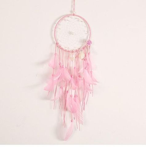 Bohemian Dreamcatcher, Boho chic, Peachy Pink Flowers,Feather, Ribbon, Beads, Nursery Boho Decor, Fe Very Small Bedroom Ideas, Pink Dream Catcher, Very Small Bedroom, Hanging Bedroom, Wrapped Lights, Light Girls, Feather Dream Catcher, Handmade Dreamcatcher, Nordic Decor