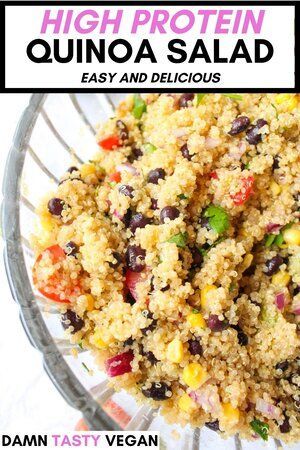 High Protein Sides Dishes, High Protein Quinoa Recipes, High Protein Quinoa Salad, High Protein Side Dishes, Protein Sides, Meatless Lunches, Salad High Protein, Meatless Protein, Quinoa Black Bean Salad