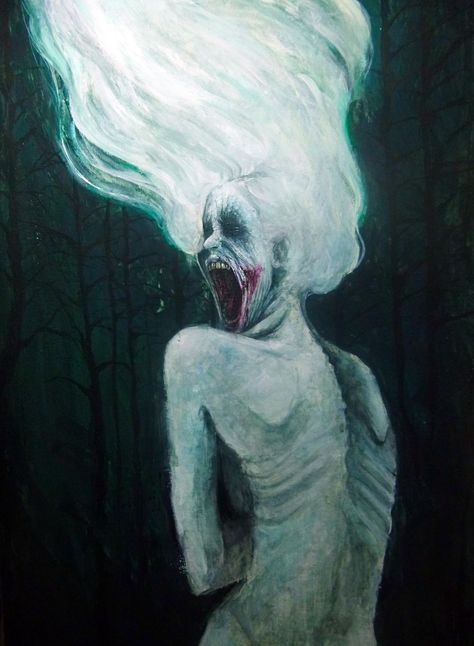 The Banshee #traditional #painting #acrylic #darkness #scream #irish #mithology #illustration Banshee Art Mythology, Banshee Painting, Banshee Illustration, Demon Screaming, Banshee Monster, Banshee Drawing, Screaming Painting, Banshee Aesthetic, Monsters Painting