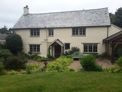 Earthborn on Instagram: "When looking to restore this Grade-II listed property which was built around 1550, the owners wanted to create a more contemporary feel by exploring a wider palette of colours. Our Silicate Masonry Paint is available in a range of 48 wonderful colours. Shown here is Sandstone, which sets off the cob walls perfectly against the slate roof. Order your free Colour Card to find your perfect shade #linkinbio #earthbornpaints #earthbornbyme #masonrypaint #exteriorpaint #s Exterior Masonry Paint, Home Exteriors, Sandstone Color, Masonry Paint, Cottage Painting, Cottage Exterior, Eco Friendly Paint, Exterior Paint Colors For House, Slate Roof