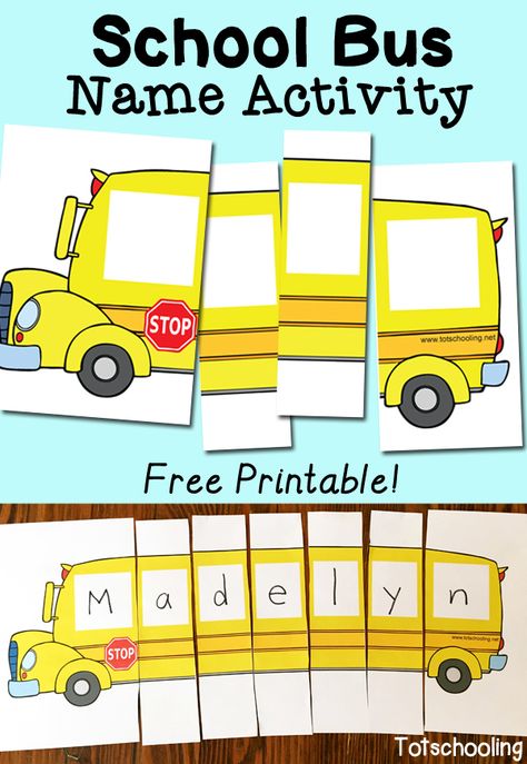 FREE School Bus Name Puzzle. Perfect for back to school or anytime. Bus Sekolah, Name Activity, Bus Crafts, Preschool Names, Transportation Preschool, Yellow School Bus, Welcome To School, Name Activities, Back To School Crafts