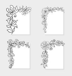 Set black and white hand drawn corner floral Vector Image Flower Border Design, Drawing Borders, Flower Pattern Drawing, Floral Borders, Colorful Borders Design, Page Borders Design, Floral Vector, Flower Drawing Design, Floral Border Design