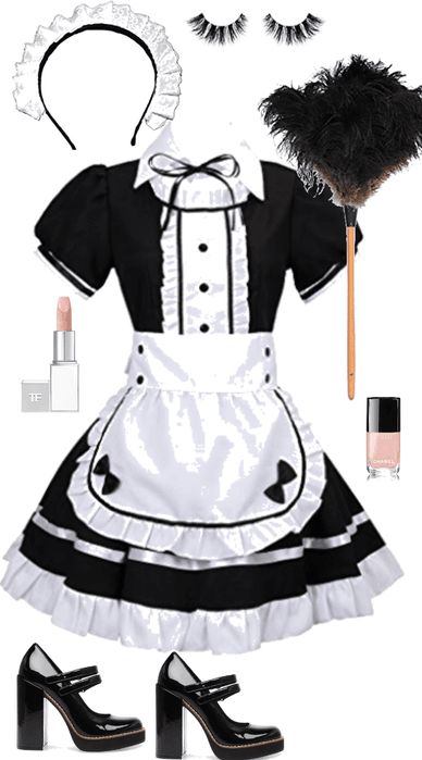 Fancy Dress Diy, French Maid Outfit, Women Fancy Dress, French Outfits, French Maid Dress, Halloween Mode, Dress Apron, Fancy Costumes, Outfit Halloween