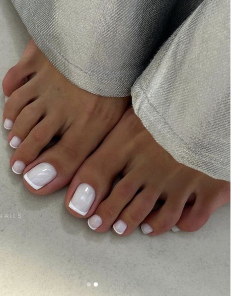 Milky Toes Nails, Milky White Nails Pedicure, White On White French Pedicure, Milky White Toes, Milky White French Nails, White Toes Pedicure, French Pedicure Ideas, Milky French Nails, Trending Pedicure