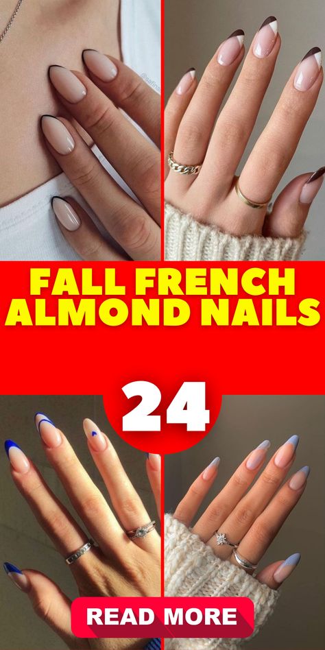 Welcome fall with open arms and stylish nails! Try our French almond nails in various designs, available in both short hot pink and long green variants.Revamp your nails for the new season with our French almond designs. Available in an array of colors such as classic white, hot pink, and green for your fall look. French Manicure Nails Almond Shape, Swirled French Tip Nails, Graphic French Nails, Fall Transition Nails Almond, Fall Nails Almond Shape French, Multicolor French Tip Nails Fall, Nails With Just The Tips Painted, Almond French Color Tip Nails, Reverse French Manicure Almond Nails