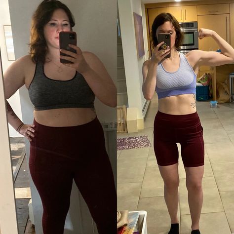 This progress pic shows a female who has lost 80lbs, going from 210lbs to 130lbs. She is 5'6 tall. She is now trying to gain muscle weight rather than lose more pounds. 130 Pounds, 130 Lbs, Lose Pounds, Progress Pictures, Gain Muscle, Body Goals, Fat Loss, Persona, Fitness Motivation