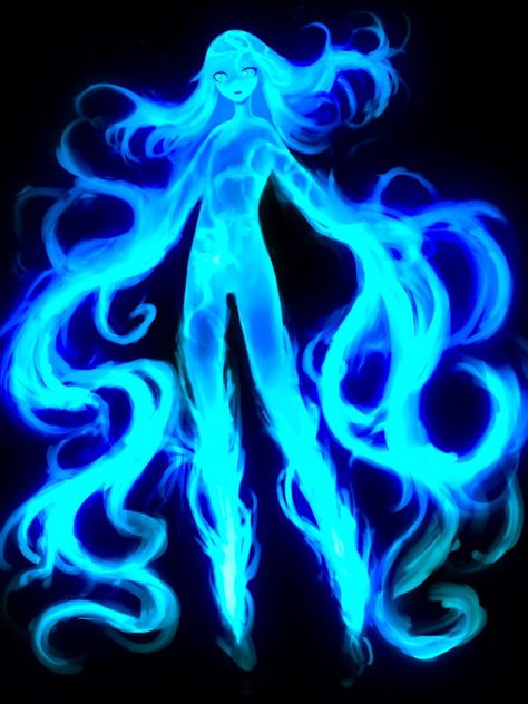 Will O Wisp Creature, Water Person Art, Ocean Powers, Ethereal Oc, Water Spirit Art, Blue Skin Character, Will O Wisp, Water Elemental, Water Spirit