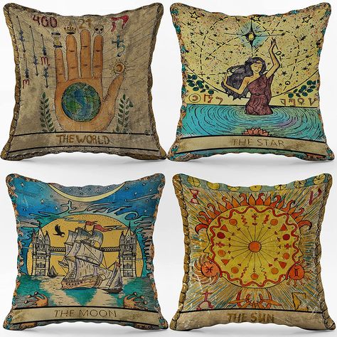 18 x 18 Inch Set of 4, Daughter Sister Astrology Tarot Lovers Gifts, Mom, Wife Gifts, Tarot Art Decor Cushion Cover for Sofa Bed Girl Room College Dorm #WitchyWonderland #HexedHome #CauldronKitsch #WitchyVibes #MagickalMood #PotionParty #WickedWallArt #MysticMantra #GothicGlam #WiccanDecor #HocusPocusHome #WitchesBrew #MysticalMansion #SpellbindingStyle #SabbatStyle #WickedWares #OccultDecor #AltarAccents #WitchyVibes #wicca #witchcraft #wiccan #paganlifestyle Bed Girl, Wiccan Decor, Astrology Tarot, Cover For Sofa, Gifts Mom, Wife Gifts, College Dorm Decorations, Garden Pillows, Couch Chair