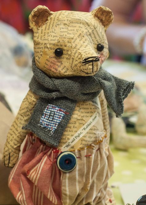 Paper Mache Projects, Paper Mache Dolls, Paper Mache Animals, Paper Mache Clay, Paper Mache Sculpture, Paper Mache Art, Paper Mache Crafts, A Teddy Bear, Old Book Pages