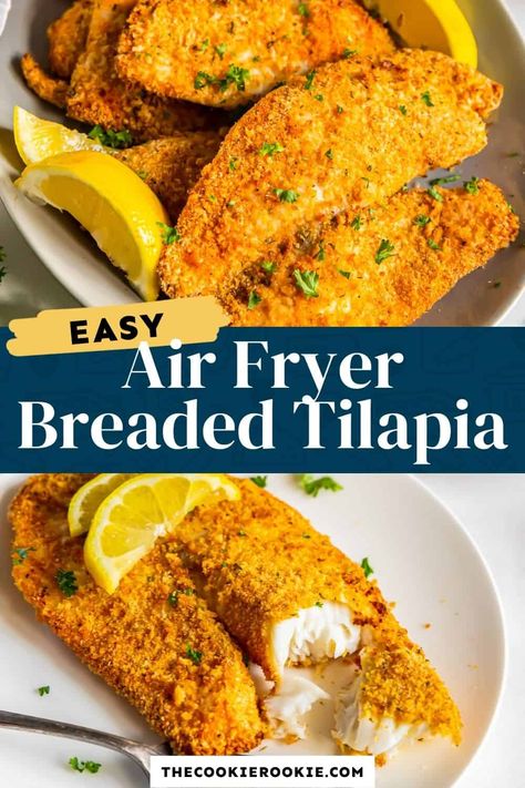 Prepare flavorful fish like never before with this incredible Air Fryer Tilapia Recipe. You can enjoy a fresh and delicious entree with some of your favorite sides. Tilapia Air Fryer Recipes Panko, Crispy Air Fryer Tilapia, Fish In Air Fryer Tilapia, Tilapia Breaded Recipes, Fried Tilapia Air Fryer, Air Fryer Grilled Fish Recipes, Ninja Foodi Tilapia Recipes, Breaded Tilapia Recipes Air Fryer, How To Fry Tilapia Fish