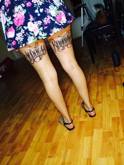 I got Hopeless Romantic behind my thighs Tattoo Behind Thigh, Hopeless Romantic Tattoo Ideas, Romantic Tattoo Ideas, Behind Leg Tattoo Thighs, Tattoo Ideas Words, Hopeless Romantic Tattoo, Back Of Thigh Tattoo, Romantic Tattoo, Medusa Tattoo Design