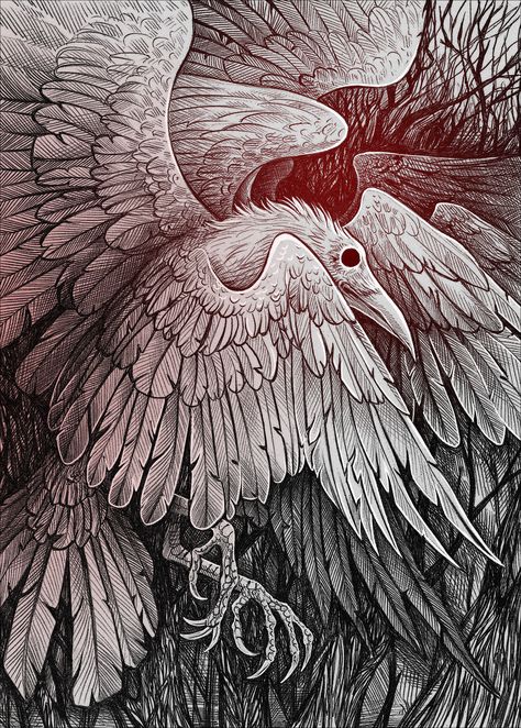 ArtStation - White raven with 9 wings, Hanna Hetmanchuk Raven Wings, White Raven, Quoth The Raven, White Crow, Raven Tattoo, Crow Art, Raven Art, Jackdaw, Crows Ravens