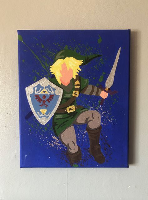 Link Painting Zelda, Legend Of Zelda Painting Canvases, Video Game Painting Canvas, Zelda Art Painting, Zelda Painting Ideas, Zelda Canvas Painting, Legend Of Zelda Painting, Zelda Painting, Link Painting