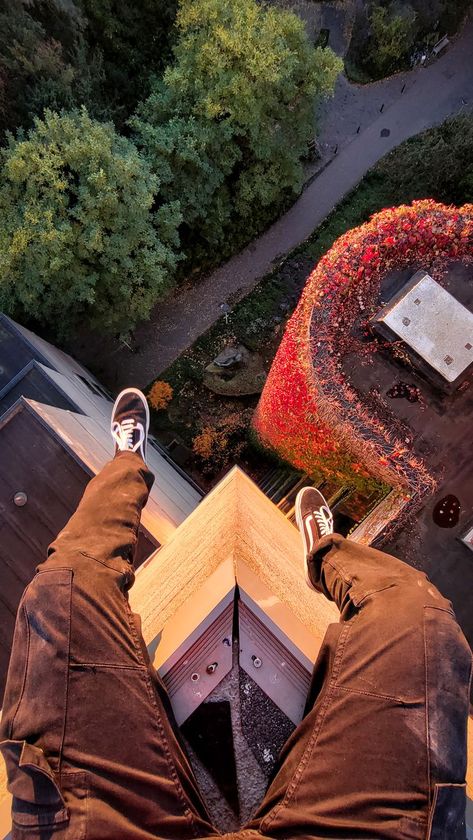 Urban climbing is a movement focused on climbing everything possible in the city. Some of which could be cranes, scaffoldings, or infiltrating buildings to get to the top of them. *by posting this photo, I do not encourage anyone to do a similar feat* #urbex #urbanexploration #adventure #adrenaline #illegal #illegalfreedom #adventuresofsolo #photography #apocalypse #height #fear #fearofheights #security #fall #roof #rooftop #roofing #atumn #feet #shoes #sunset #sunrise #goldenhour On Top Of Building Aesthetic, Top Of Building Aesthetic, Sitting On The Edge Of A Building, Adrenaline Junky Aesthetic, Illegal Aesthetic, Urban Exploration Aesthetic, Jumping Off Building, Adrenaline Aesthetic, Building Rooftop